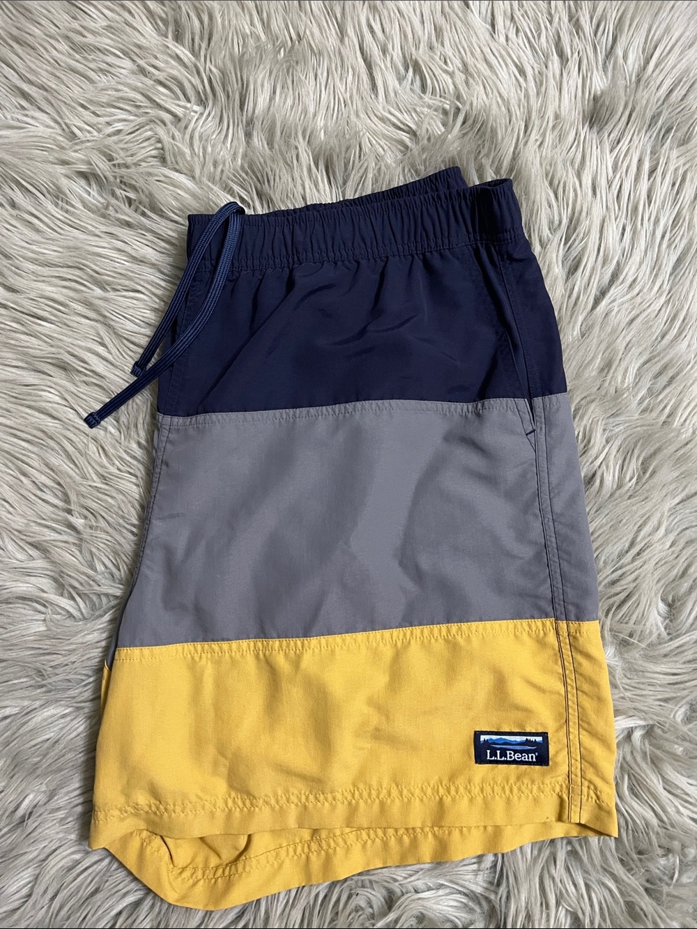 L.L. Bean Navy Gray Yellow Colorblock Athletic Shorts